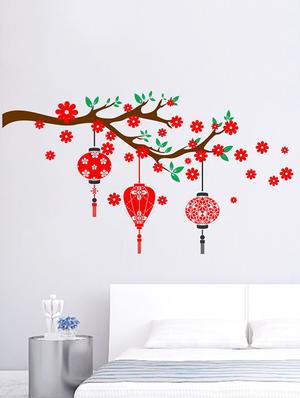 Art Red flower with lantern Wall Sticker - 15114207 - Standard Image - 1