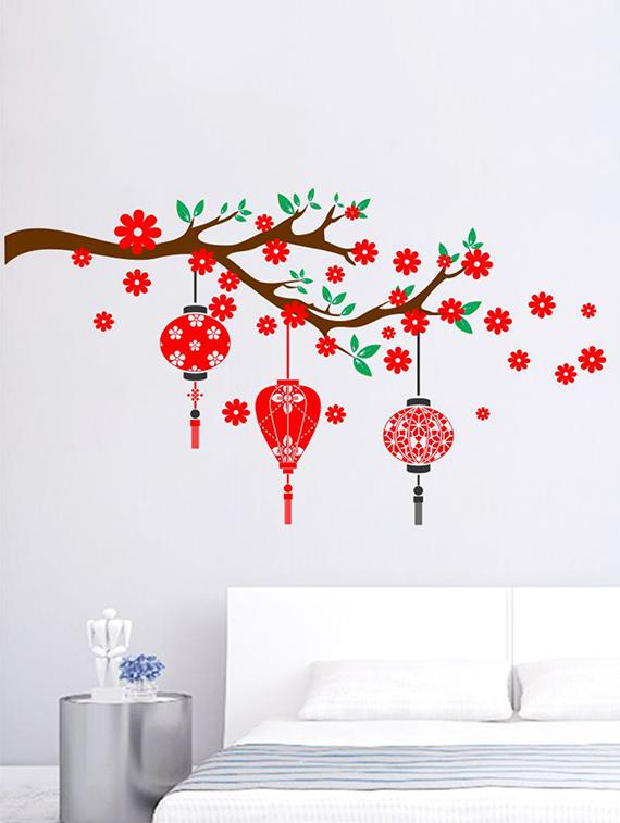 Art Red flower with lantern Wall Sticker - 15114207 - Zoom Image - 1