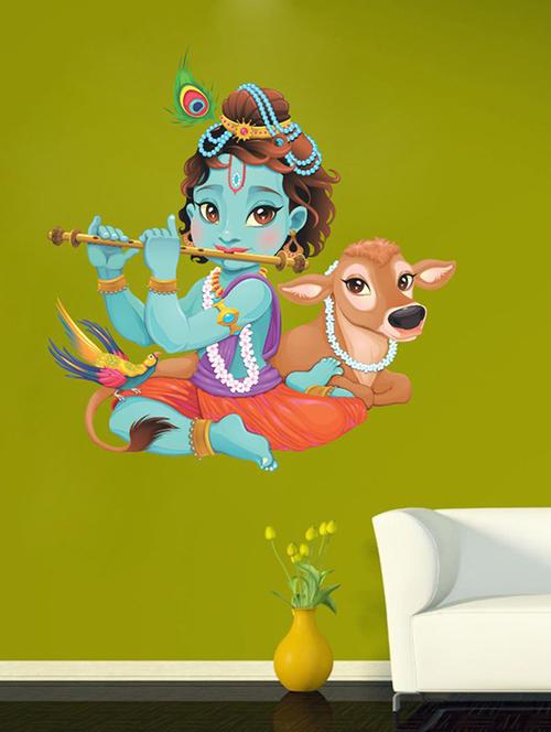 Lord Krishna flute playing with cow Wall Sticker - 15114240 - Standard Image - 1