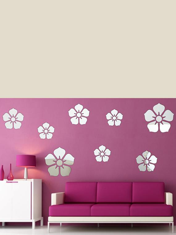 Flowers Silver Acrylic Mirror Sticker - 15114457 - Zoom Image - 1