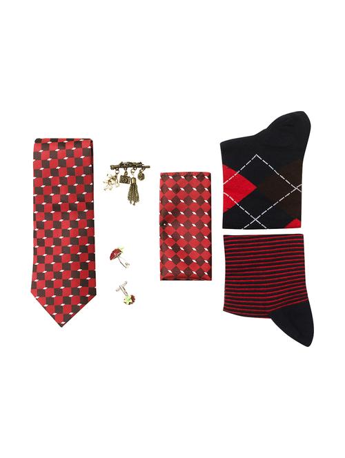 red micro fiber tie, pair of cufflinks , 2 socks and a pocket square - 15114606 - Standard Image - 1