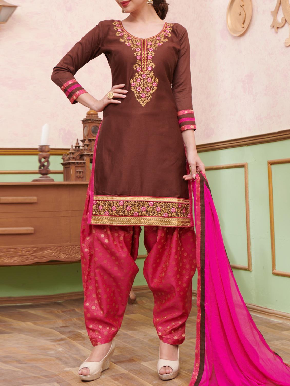 Embroidered unstitched salwar suit - 15114626 - Zoom Image - 1