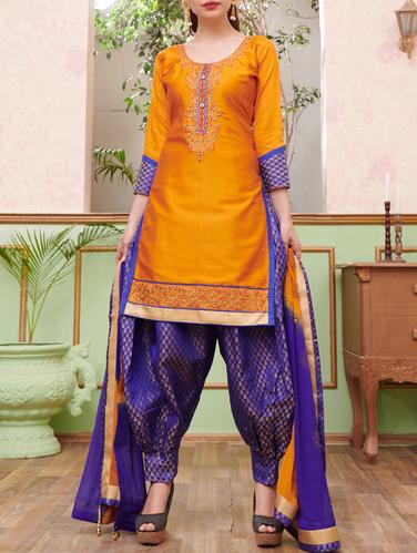 yellow embroidered unstitched salwar suit - 15114628 - Very Small Image - 1