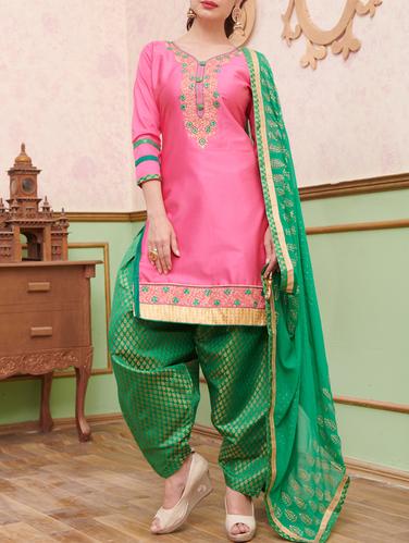 pink embroidered unstitched salwar suit - 15114629 - Very Small Image - 1