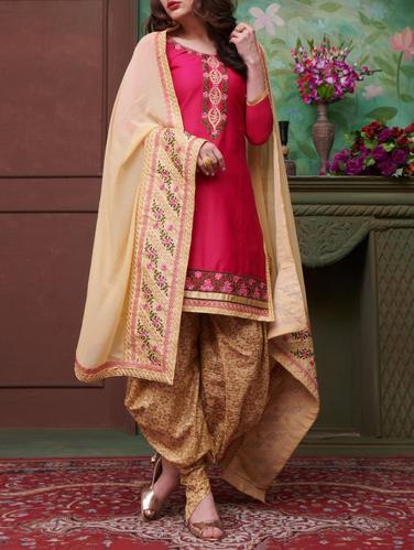 pink embroidered unstitched salwar suit - 15114635 - Very Small Image - 1