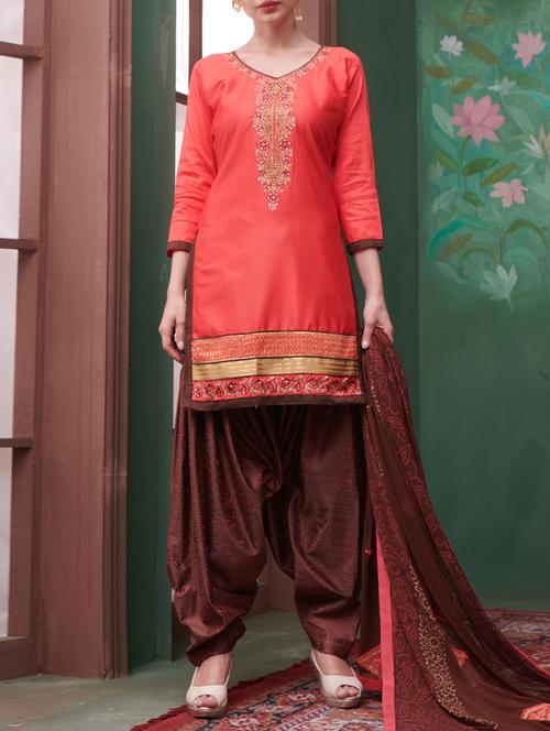 Embroidered unstitched patiyala suit - 15114636 - Standard Image - 1