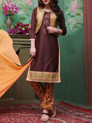 Embroidered unstitched straight pant suit with jacket - 15114639 - Very Small Image - 1