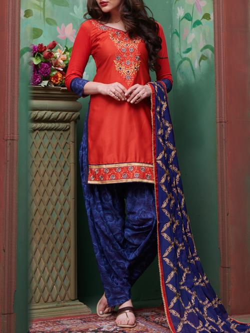 Embroidered unstitched patiyala suit - 15114641 - Standard Image - 1