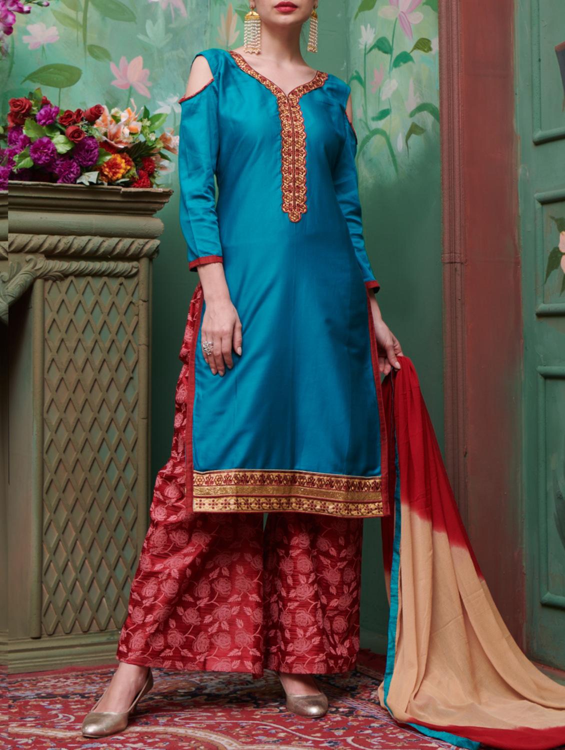 Embroidered unstitched palazzo suit - 15114645 - Zoom Image - 1
