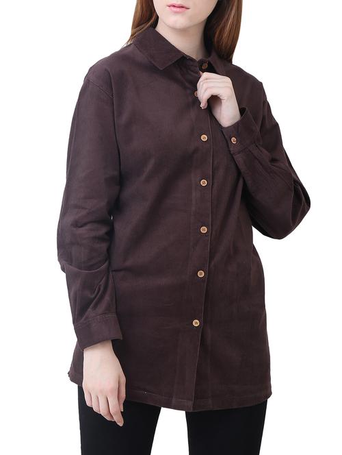 brown solid cotton shirt - 15114753 - Standard Image - 1
