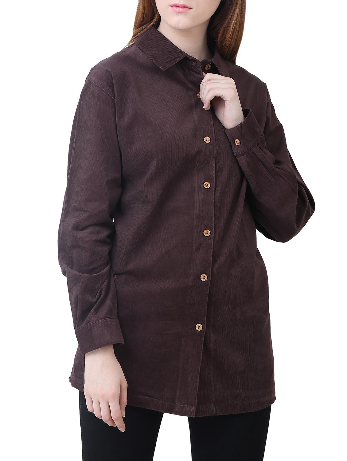 brown solid cotton shirt - 15114753 - Zoom Image - 1