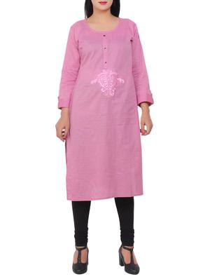 Pink cotton solid kurta - 15114847 - Standard Image - 1