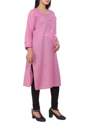 pink cotton solid kurta - 15114847 - Standard Image - 2