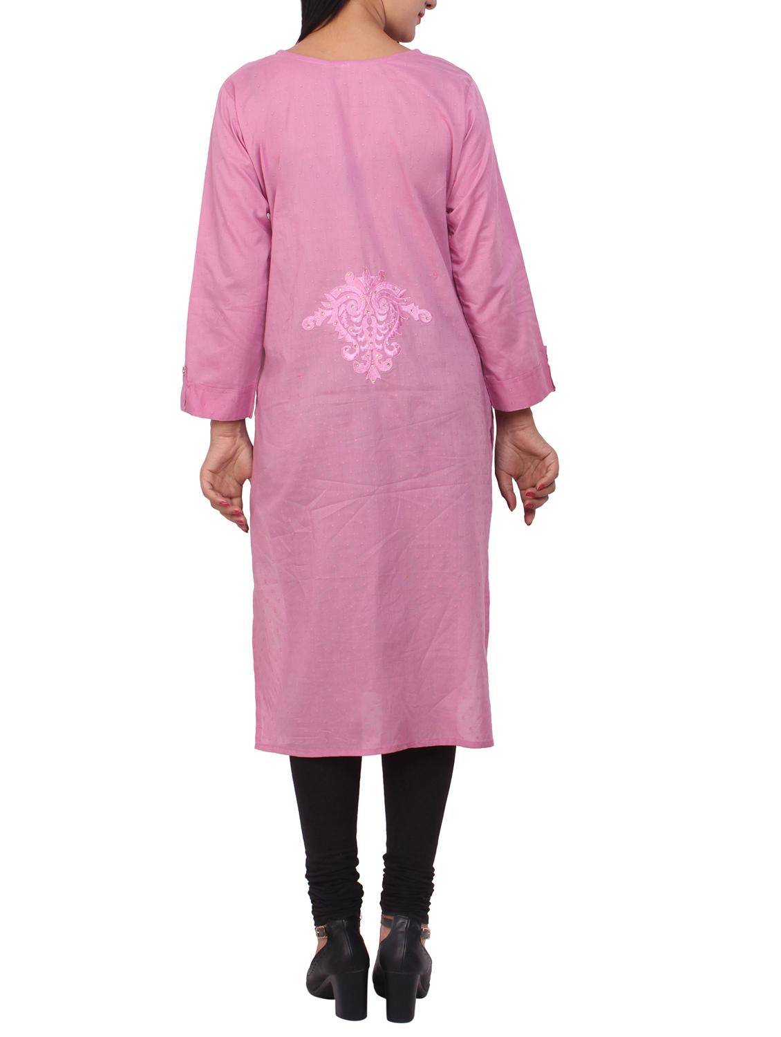 pink cotton solid kurta - 15114847 - Zoom Image - 3