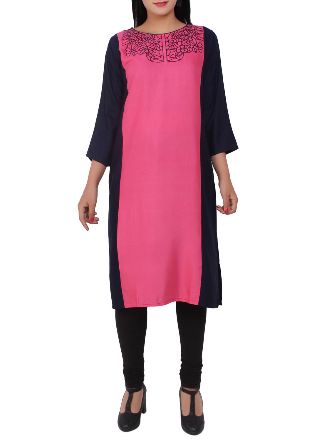 pink cotton straight kurta - 15114850 - Zoom Image - 1