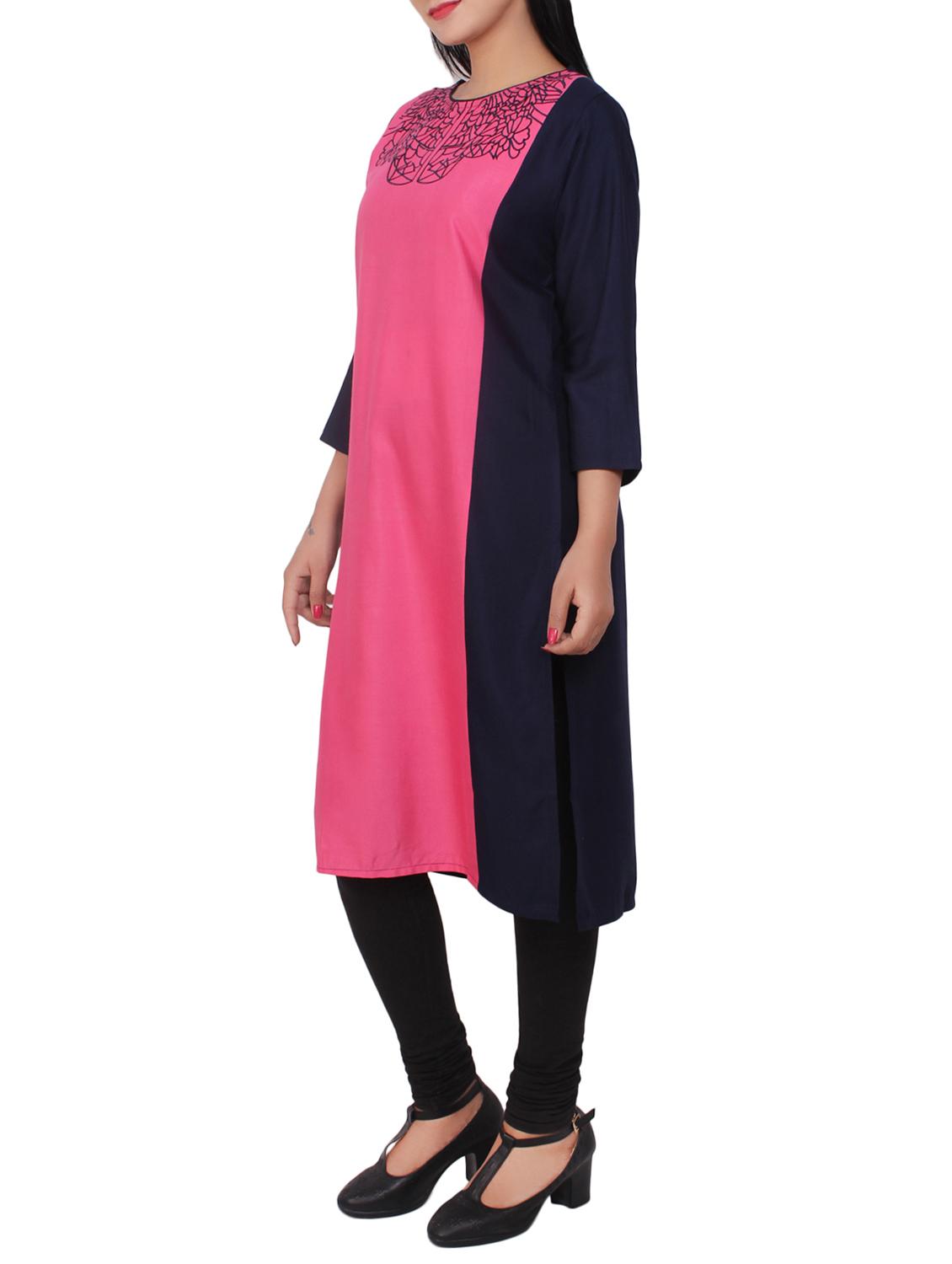 pink cotton straight kurta - 15114850 - Zoom Image - 2