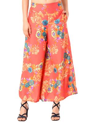 orange floral crepe palazzo - 15114877 - Standard Image - 1