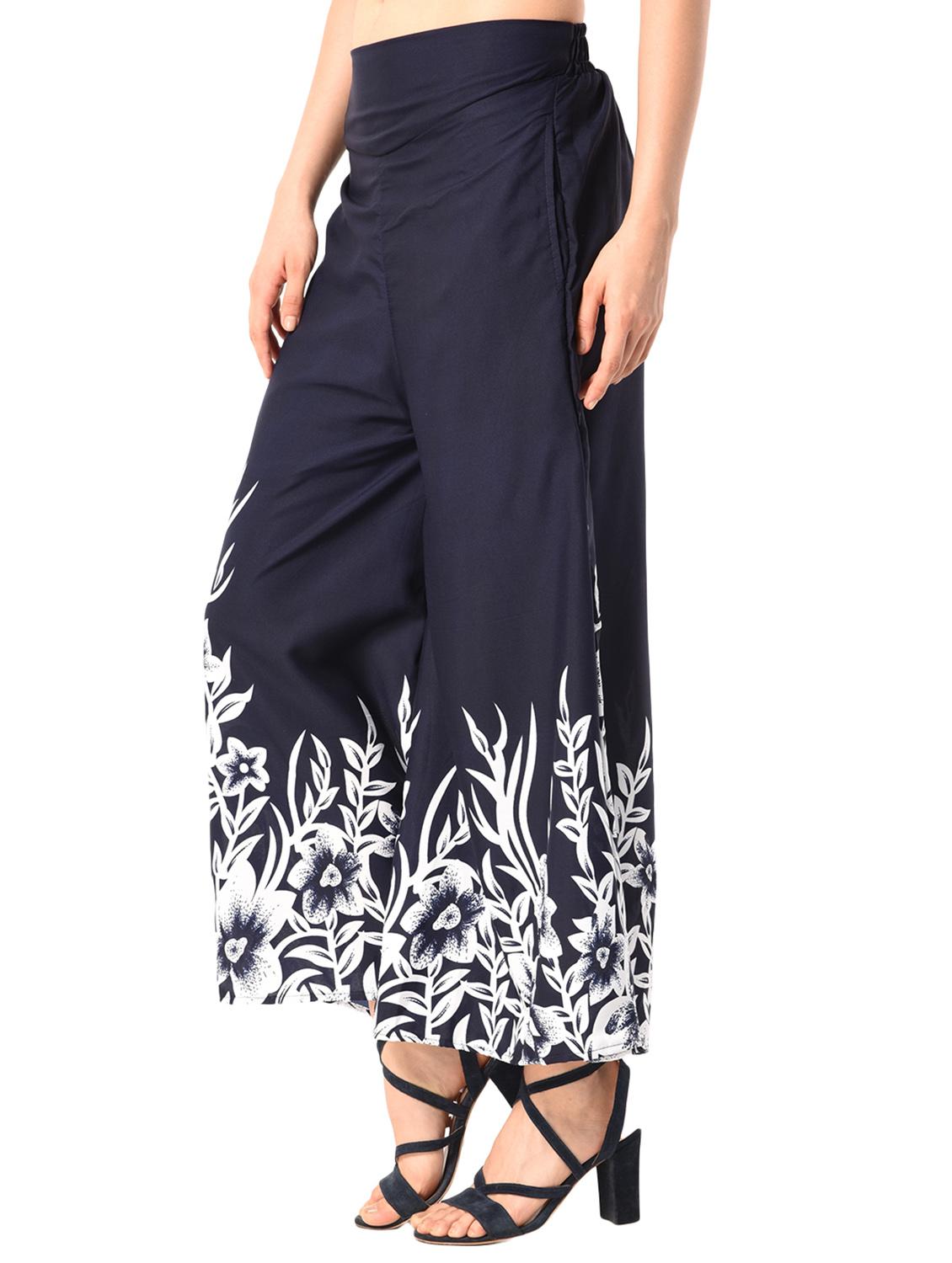 navy blue crepe palazzos - 15114880 - Zoom Image - 2