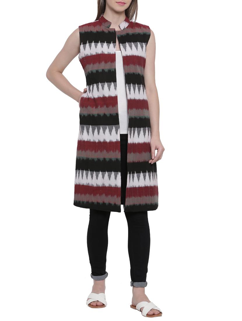 red ikat printed cotton shrug - 15114921 - Zoom Image - 1