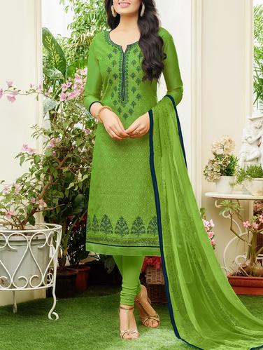 Green embroidered unstitched churidaar suit - 15114939 - Very Small Image - 1