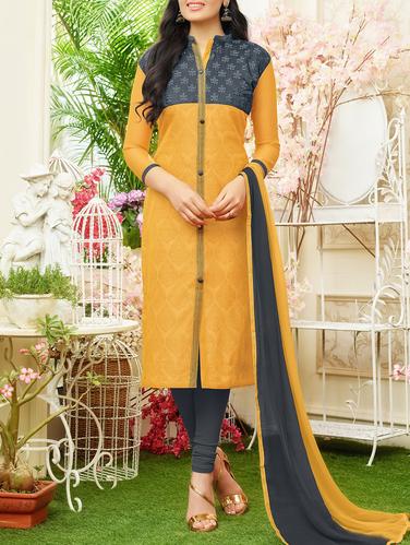 orange embroidered unstitched churidaar suit - 15114942 - Very Small Image - 1