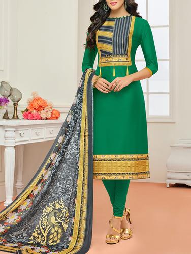 Green cotton unstitched churidaar suit - 15114950 - Very Small Image - 1