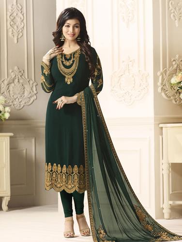 Green embroidered unstitched churidaar suit - 15114961 - Very Small Image - 1