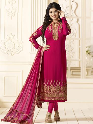 Pink embroidered unstitched churidaar suit - 15114962 - Very Small Image - 1