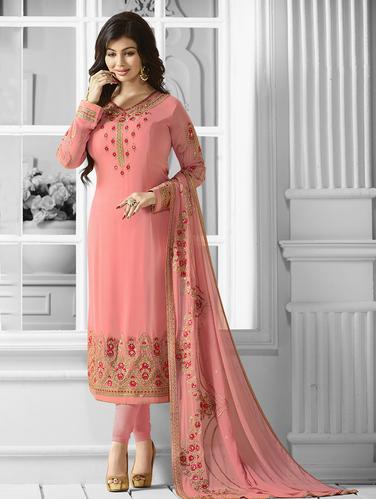 Pink embroidered unstitched churidaar suit - 15114963 - Very Small Image - 1