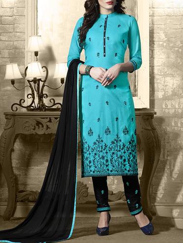 Blue embroidered unstitched straight pant suit - 15114975 - Very Small Image - 1