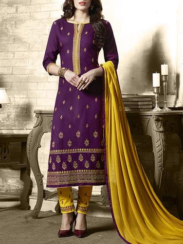 Purple embroidered unstitched straight pant suit - 15114978 - Very Small Image - 1