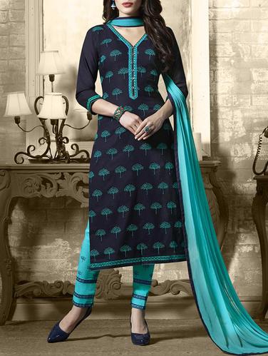 Blue embroidered unstitched straight pant suit - 15114979 - Very Small Image - 1