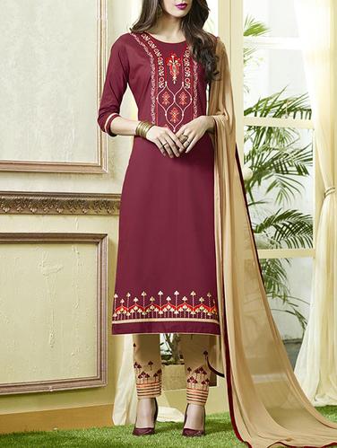 Pink embroidered unstitched straight pant suit - 15114983 - Very Small Image - 1