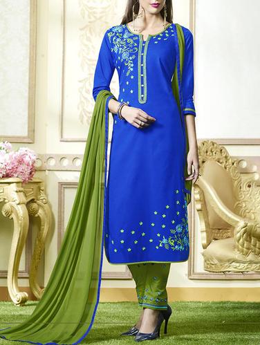 Blue embroidered unstitched straight pant suit - 15114984 - Very Small Image - 1