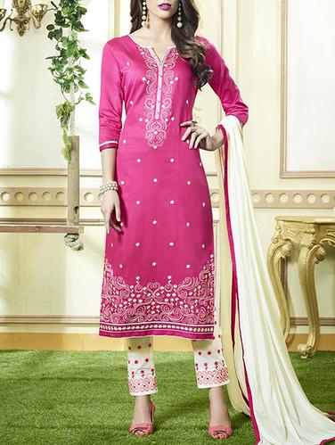 Pink embroidered unstitched straight pant suit - 15114987 - Very Small Image - 1