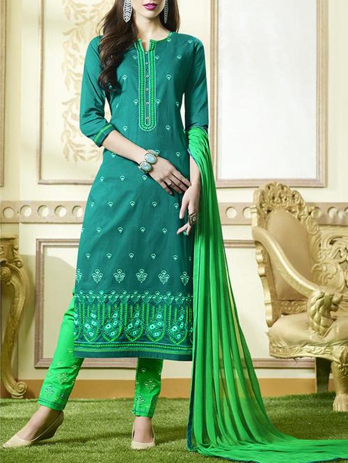 Green embroidered unstitched straight pant suit - 15114988 - Very Small Image - 1