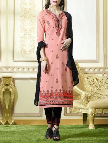 peach embroidered unstitched straight pant suit - 15114989 - Very Small Image - 1