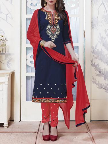 Blue embroidered unstitched straight pant suit - 15114994 - Very Small Image - 1