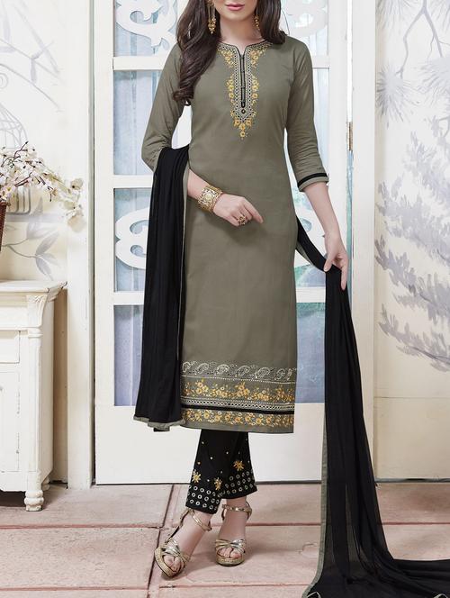 Grey embroidered unstitched straight pant suit - 15114996 - Very Small Image - 1