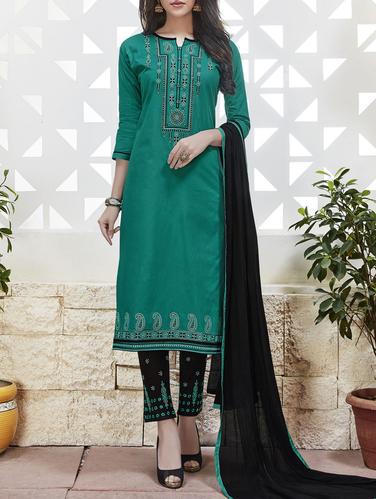 Green embroidered unstitched straight pant suit - 15114999 - Very Small Image - 1