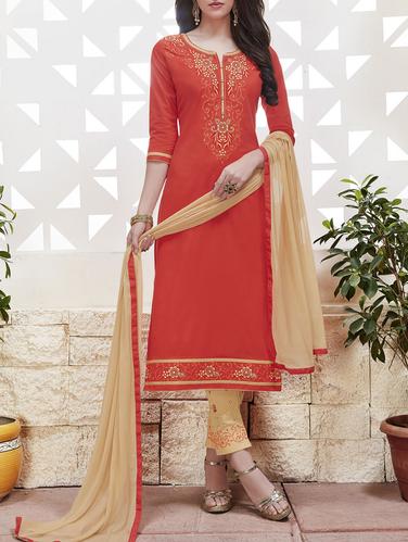 orange embroidered unstitched straight pant suit - 15115001 - Very Small Image - 1