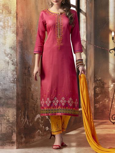 Pink embroidered unstitched straight pant suit - 15115004 - Very Small Image - 1