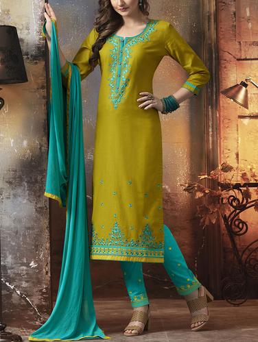 Mustard embroidered unstitched straight pant suit - 15115005 - Very Small Image - 1