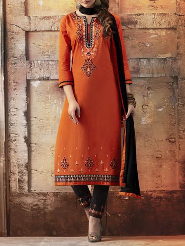 Orange embroidered unstitched straight pant suit - 15115006 - Very Small Image - 1