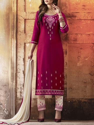Pink embroidered unstitched straight pant suit - 15115010 - Very Small Image - 1