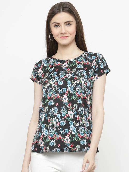 black floral crepe top - 15115073 - Standard Image - 1