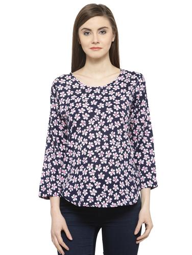 navy blue floral crepe top - 15115219 - Very Small Image - 1