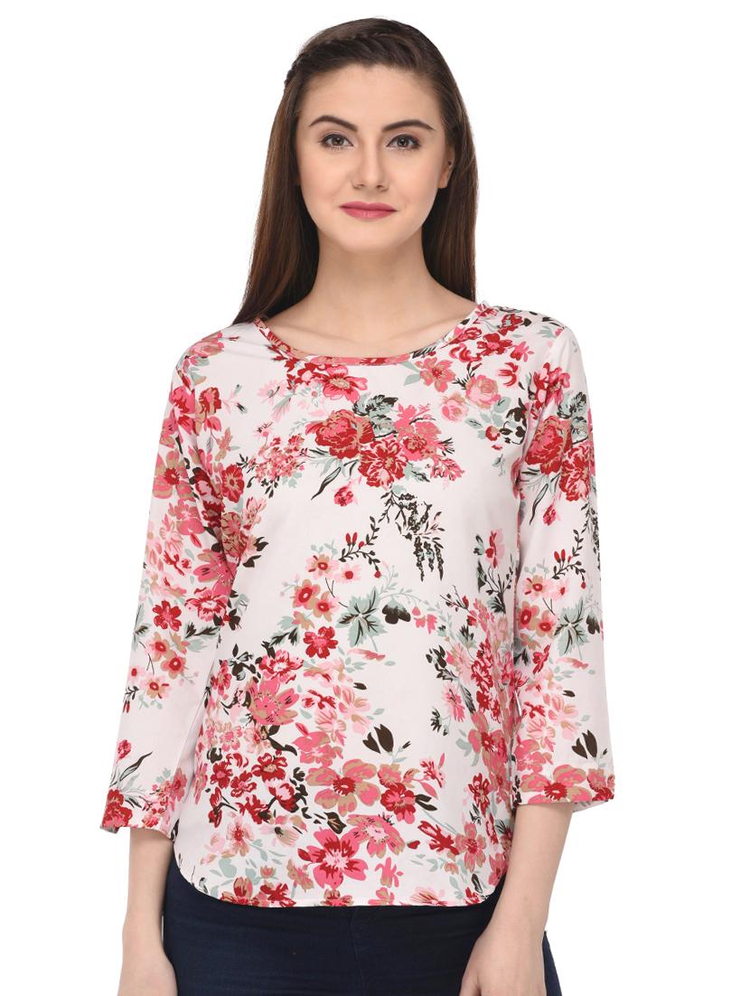 white floral crepe top - 15115224 - Zoom Image - 1