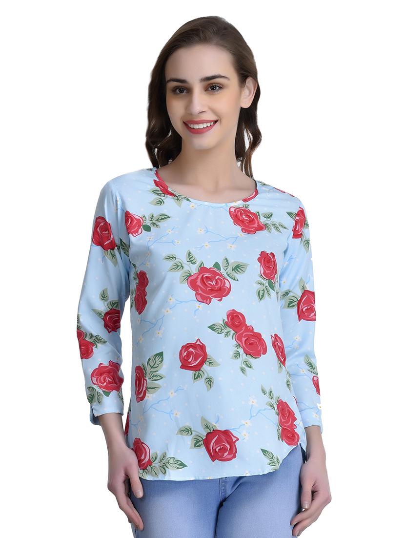 blue floral crepe top - 15115227 - Zoom Image - 1
