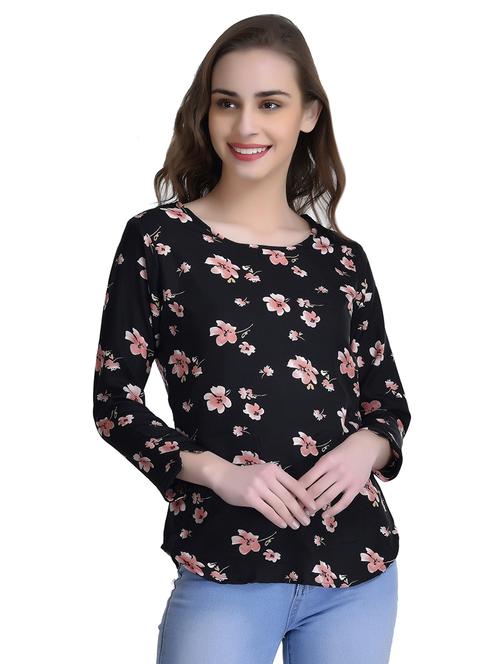 black floral crepe top - 15115230 - Standard Image - 1